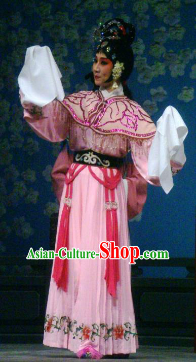 Chinese Beijing Opera Servant Girl Apparels Lv Zhu Zhui Lou Costumes and Headpieces Traditional Peking Opera Xiaodan Pink Dress Young Lady Garment