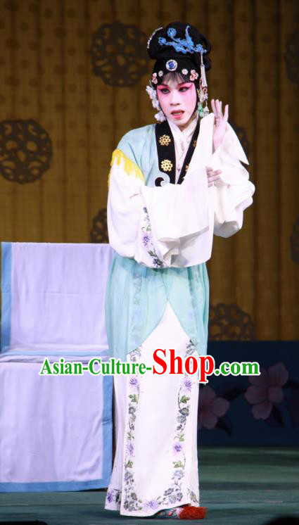 Chinese Beijing Opera Young Lady Apparels Lv Zhu Zhui Lou Costumes and Headpieces Traditional Peking Opera Xiaodan Dress Garment