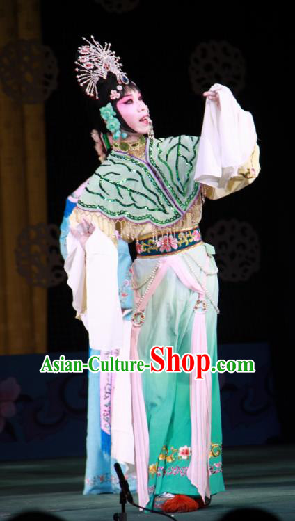 Chinese Beijing Opera Dancer Lady Apparels Lv Zhu Zhui Lou Costumes and Headpieces Traditional Peking Opera Young Female Dress Diva Garment