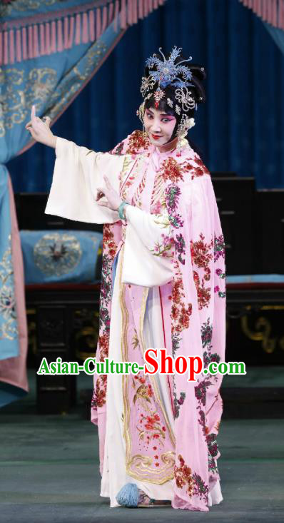 Chinese Beijing Opera Actress Apparels Hua Tan Huo Xiaoyu Costumes and Headpieces Traditional Peking Opera Young Female Pink Dress Garment