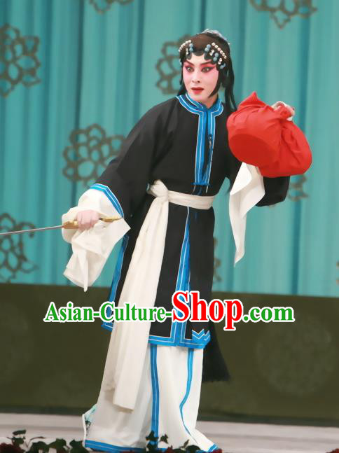 Chinese Beijing Opera Diva Shen Xuezhen Apparels Qing Shuang Sword Costumes and Headpieces Traditional Peking Opera Distress Maiden Dress Tsing Yi Garment