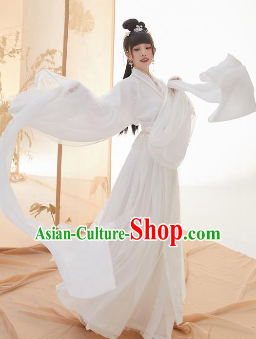 Chinese Ancient Goddess White Hanfu Dress Nobility Lady Garment Traditional Jin Dynasty Royal Princess Historical Costumes for Women