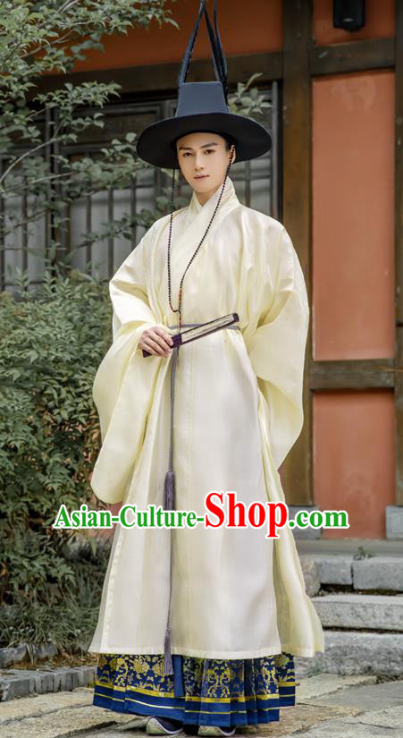 Chinese Traditional Ming Dynasty Hanfu Priest Frock Robe Ancient Taoist Apparels Historical Costumes for Men