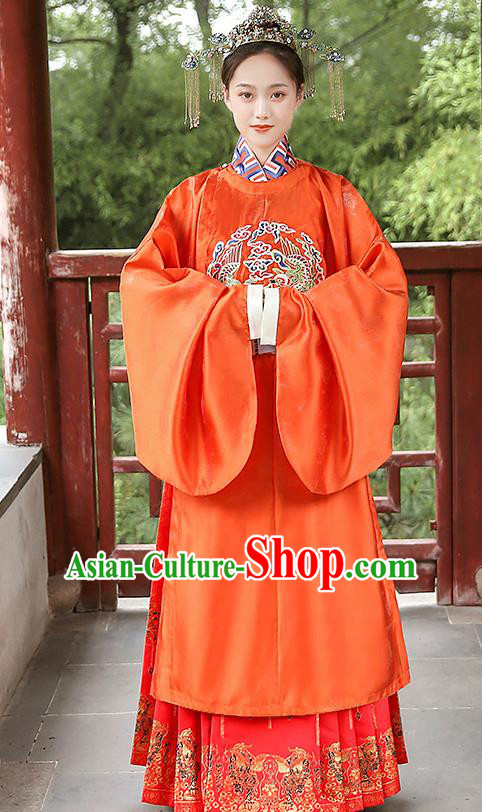 Chinese Traditional Ming Dynasty Wedding Hanfu Dress Ancient Queen Apparels Historical Costumes Round Collar Robe for Women