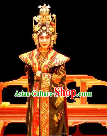Chinese Beijing Opera Actress Apparels Costumes and Headdress Traditional Peking Opera Empress Dress Queen Wu Zetian Garment