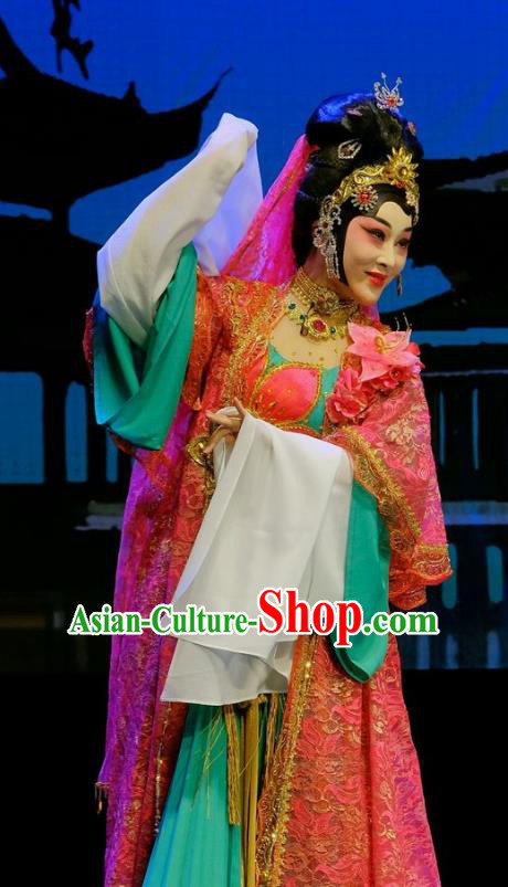 Chinese Beijing Opera Princess Miao Yuan Apparels Love of Guan Yin Costumes and Headdress Traditional Peking Opera Actress Dress Young Female Garment