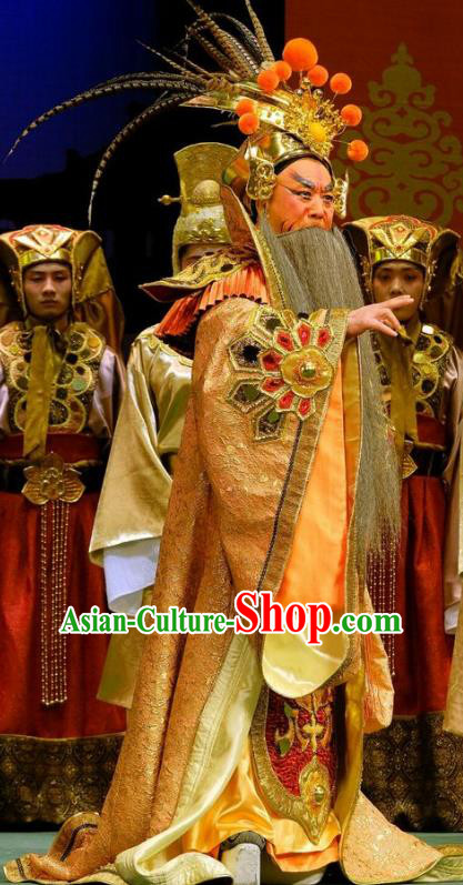 Love of Guan Yin Chinese Peking Opera Elderly Male Garment Costumes and Headwear Beijing Opera King Miaozhuang Apparels Clothing
