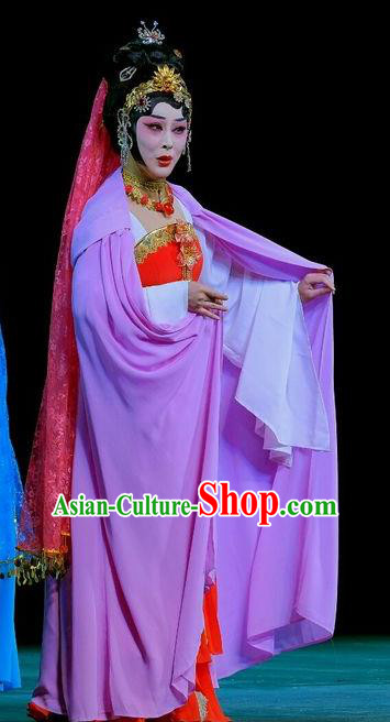 Chinese Beijing Opera Diva Princess Miao Shan Apparels Love of Guan Yin Costumes and Headdress Traditional Peking Opera Goddess Dress Garment