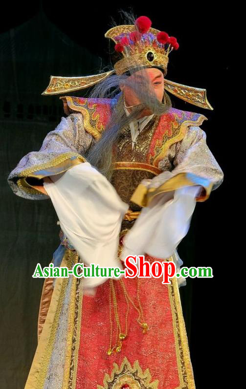 Love of Guan Yin Chinese Peking Opera King Garment Costumes and Headwear Beijing Opera Elderly Male Apparels Lord Clothing