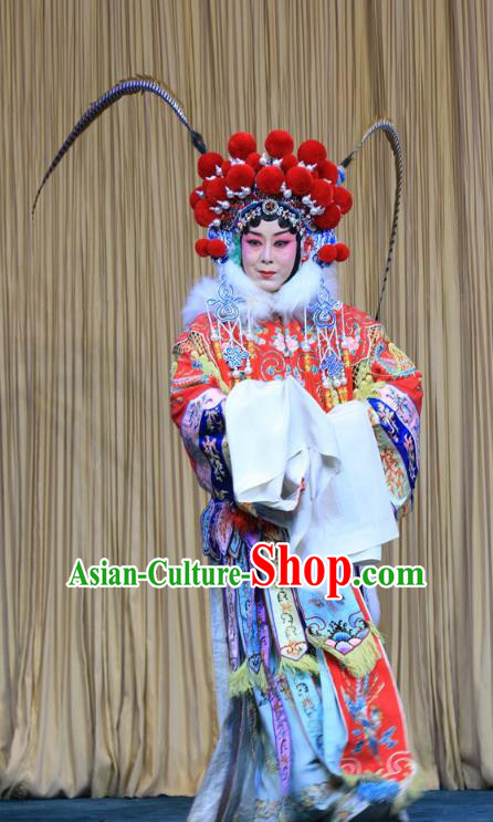 Chinese Beijing Opera Tao Ma Tan Apparels Mu Hu Guan Costumes and Headdress Traditional Peking Opera Female General Dress Garment