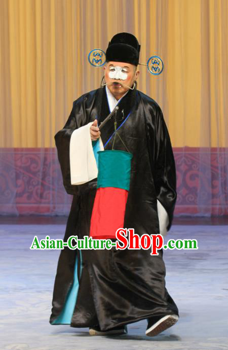 Qing Guan Ce Chinese Peking Opera Chou Garment Costumes and Headwear Beijing Opera Apparels Clown Pan Mei Official Clothing