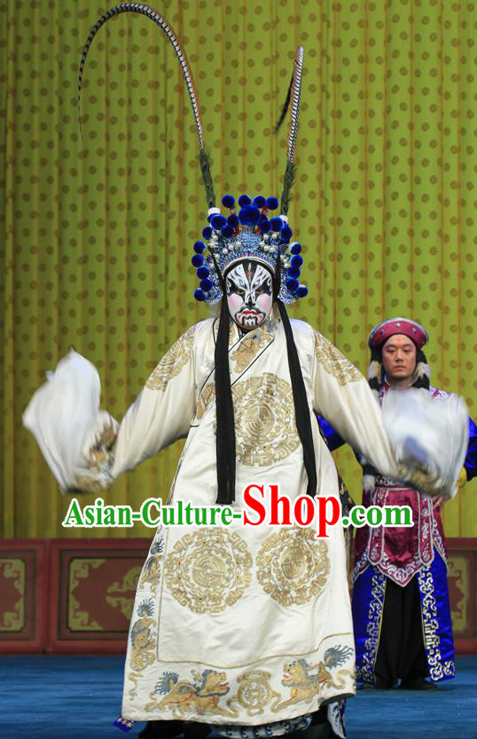 Bai Liang Guan Chinese Peking Opera Garment Costumes and Headwear Beijing Opera Painted Role Apparels Martial Male Clothing