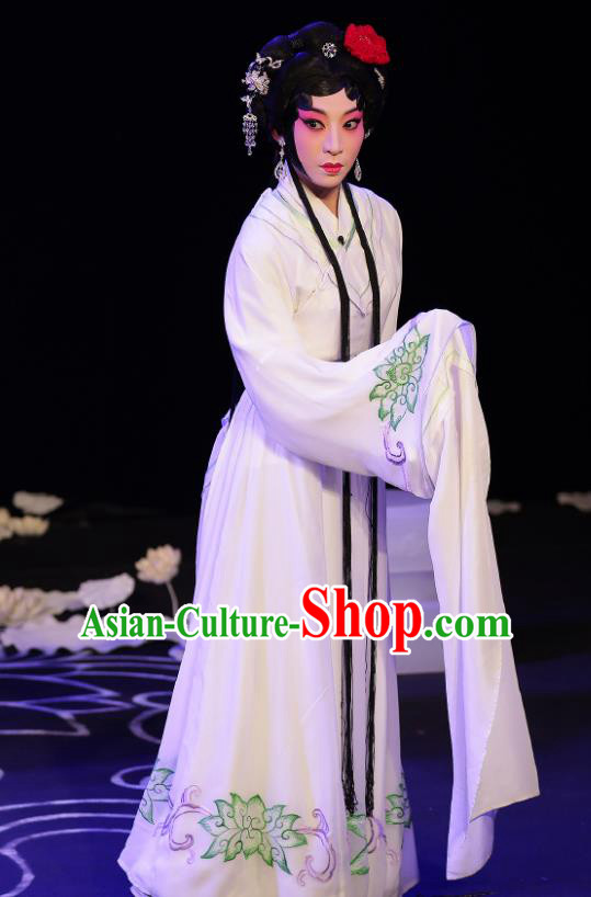 Chinese Beijing Opera Distress Maiden Apparels A Love Beyond Costumes and Headdress Traditional Peking Opera Diva Qu Xiuxiu Dress Actress Garment