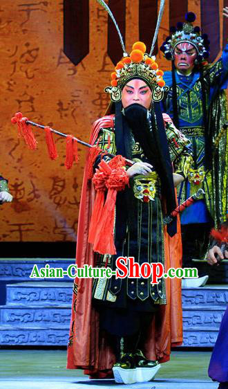 King Zhao Wuling Chinese Peking Opera General Garment Costumes and Headwear Beijing Opera Military Officer Apparels Armor Clothing