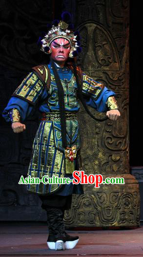 King Zhao Wuling Chinese Peking Opera Wusheng Garment Costumes and Headwear Beijing Opera Soldier Apparels Martial Male Armor Clothing