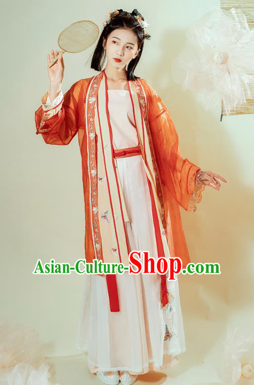 Chinese Traditional Song Dynasty Young Lady Historical Costumes Ancient Civilian Female Embroidered Hanfu Dress Garment