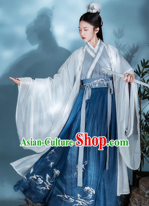 Chinese Traditional Jin Dynasty Swordsman Historical Costumes Ancient Noble Prince Embroidered Hanfu Garment for Men