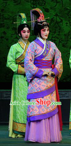 Chinese Beijing Opera Palace Apparels King Zhao Wuling Costumes and Headdress Traditional Peking Opera Court Maid Purple Dress Garment