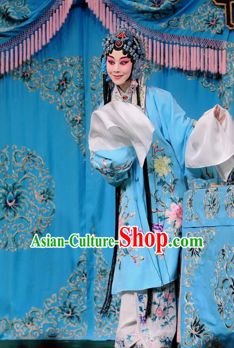 Chinese Beijing Opera Hua Tan Apparels Xiang Luo Belt Costumes and Headdress Traditional Peking Opera Young Female Lin Huiniang Dress Garment