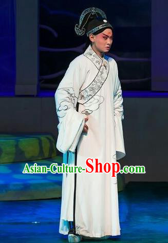 Lan Ruo Wu Geng Chinese Peking Opera Scholar Ning Caichen Garment Costumes and Headwear Beijing Opera Young Male Apparels Xiaosheng Clothing