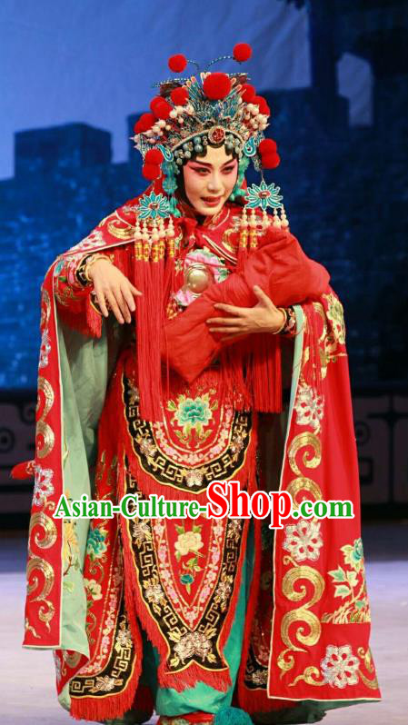 Chinese Beijing Opera Tao Ma Tan Red Apparels Nan Jie Guan Costumes and Headdress Traditional Peking Opera Blues Red Dress Heroine Xu Jinhua Garment