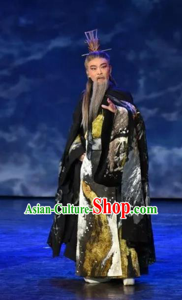 Da Shun Chinese Peking Opera Elderly Male Garment Costumes and Headwear Beijing Opera Emperor Apparels Lord Clothing