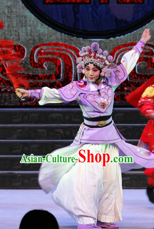 Chinese Beijing Opera Swordswoman Apparels Qi Nv Wu Rong Costumes and Headdress Traditional Peking Opera Martial Female Dress Tao Ma Tan Garment