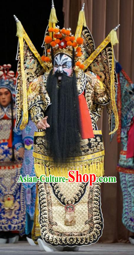 Man Jiang Hong Chinese Peking Opera General Kao Apparels Costumes and Headpieces Beijing Opera Martial Man Armor Garment Clothing with Flags