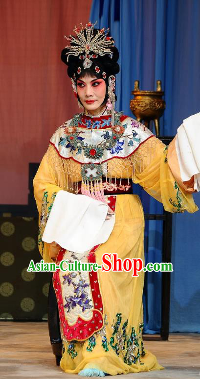 Chinese Beijing Opera Hua Tan Garment The Dream Of Red Mansions Costumes and Hair Accessories Traditional Peking Opera Mistress Wang Xifeng Yellow Dress Apparels