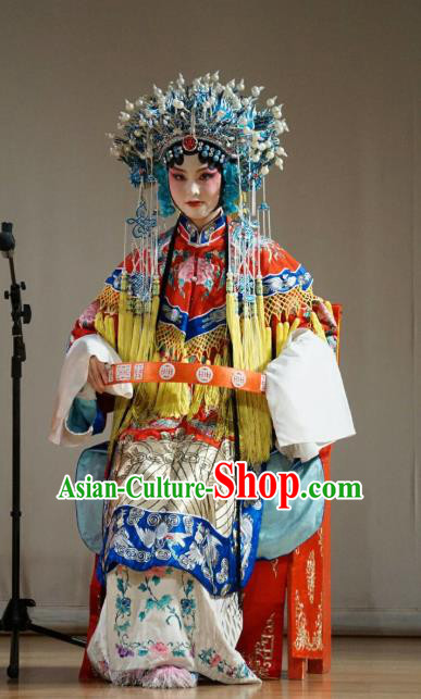 Chinese Beijing Opera Hua Tan Garment Zhu Lian Zhai Costumes and Hair Accessories Traditional Peking Opera Noble Queen Dress Actress Apparels