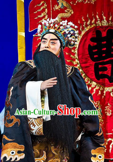 Anecdote of Jian An Chinese Peking Opera Laosheng Garment Costumes and Headwear Beijing Opera Elderly Male Apparels Prime Minister Cao Cao Clothing