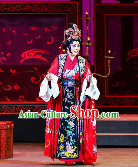 Chinese Beijing Opera Diva Cai Wenji Apparels Anecdote of Jian An Costumes and Headdress Traditional Peking Opera Young Female Red Dress Hua Tan Garment