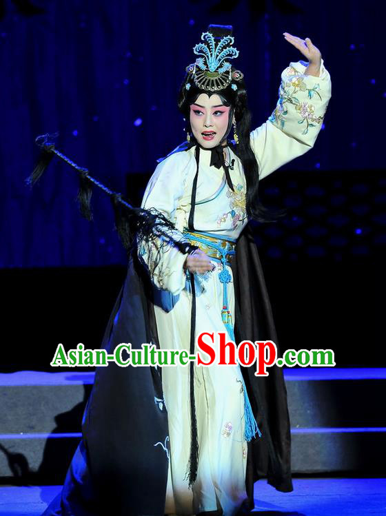 Chinese Beijing Opera Young Woman Cai Wenji Apparels Anecdote of Jian An Costumes and Headdress Traditional Peking Opera Diva Dress Actress Garment