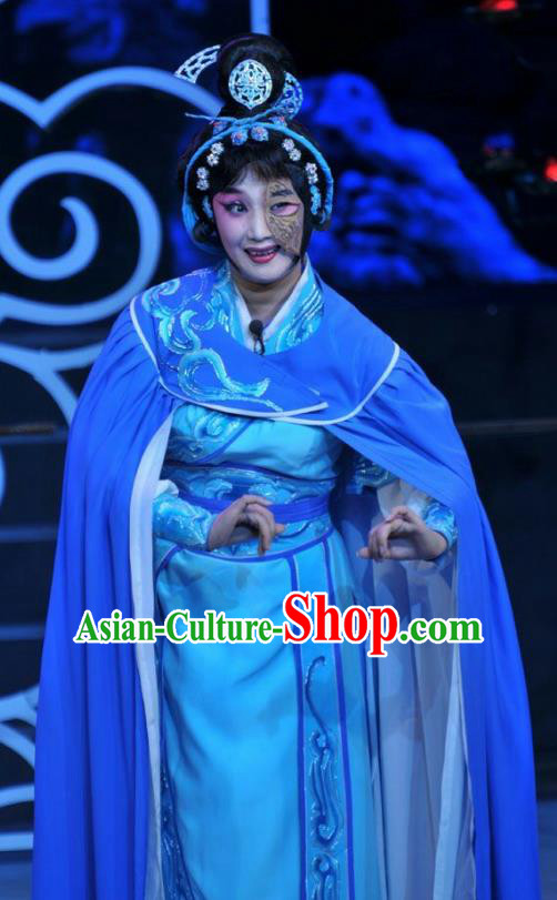 Chinese Beijing Opera Swordsman Apparels Qi Nv Wu Rong Costumes and Headdress Traditional Peking Opera Wudan Dress Martial Female Garment