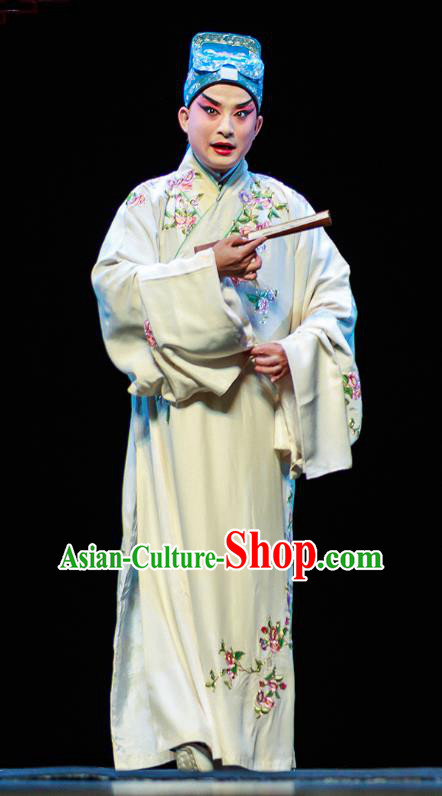 Xi Jiao Chinese Peking Opera Scholar Garment Costumes and Headwear Beijing Opera Young Male Apparels Xiaosheng Zhang Wenyuan Clothing