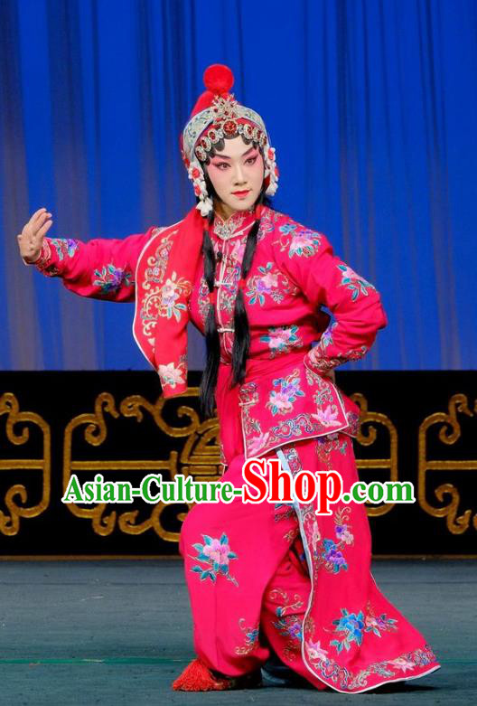 Chinese Beijing Opera Female Swordsman Apparels Gai Rong Zhan Fu Costumes and Headdress Traditional Peking Opera Martial Girl Dress Heroine Wan Xiangyou Garment