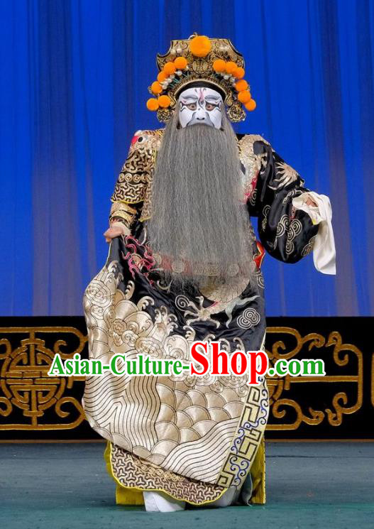 Gai Rong Zhan Fu Chinese Peking Opera Jing Garment Costumes and Headwear Beijing Opera Painted Role Apparels Military Officer Han Rong Clothing