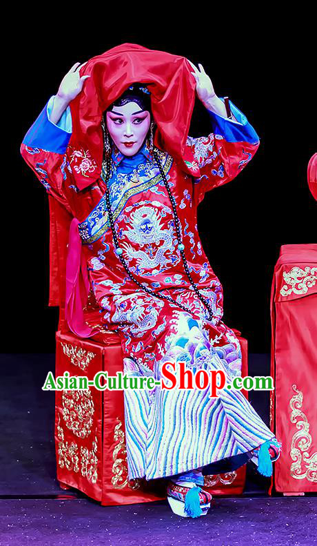 Chinese Beijing Opera Bride Apparels Chun Ri Yan Costumes and Headdress Traditional Peking Opera Princess Yi Lan Dress Hua Tan Wedding Garment