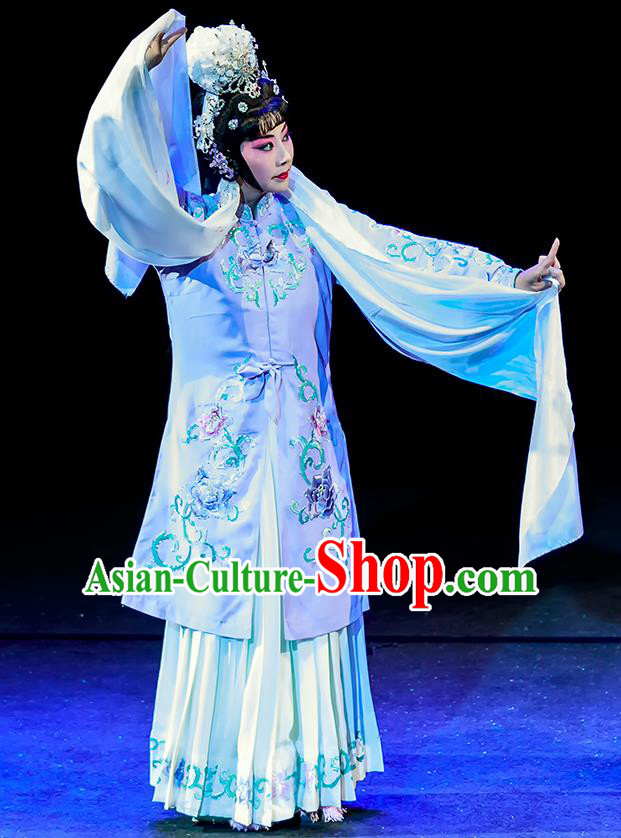 Chinese Beijing Opera Tsing Yi Apparels Chun Ri Yan Costumes and Headdress Traditional Peking Opera Distress Maiden Dress Princess Yi Lan Garment