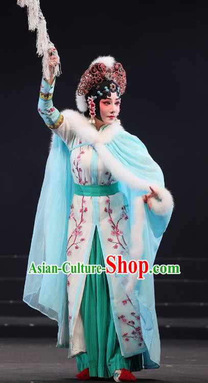 Chinese Beijing Opera Martial Female Apparels Mei Hua Zan Costumes and Headdress Traditional Peking Opera Noble Princess Dress Hua Tan Actress Garment