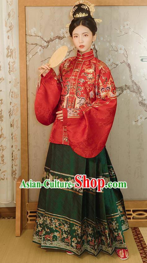 Traditional Chinese Ancient Bride Embroidered Hanfu Dress Garment Ming Dynasty Royal Princess Wedding Historical Costumes for Women