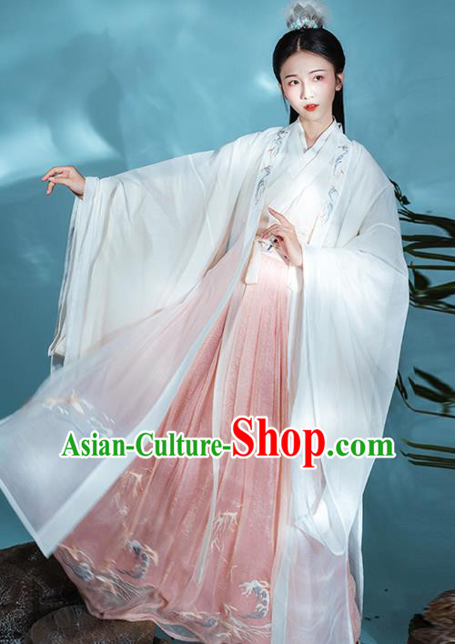 Chinese Traditional Jin Dynasty Court Princess Historical Costumes Goddess Garment Ancient Palace Lady Embroidered Hanfu Dress for Women