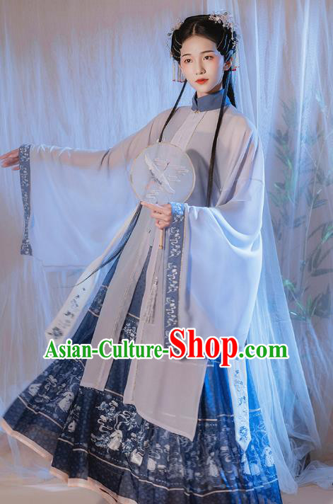 Chinese Traditional Ming Dynasty Patrician Lady Historical Costumes Ancient Noble Woman Embroidered Hanfu Dress Garment Complete Set