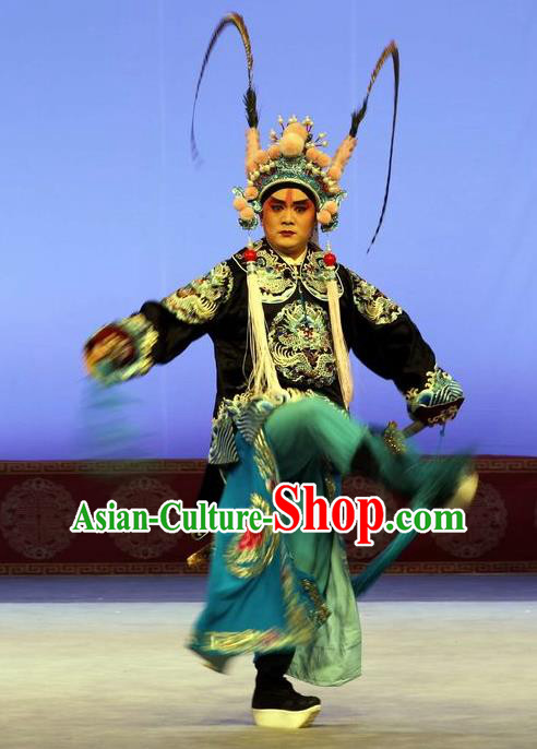 Shen Ting Ling Chinese Peking Opera Soldier Apparels Costumes and Headpieces Beijing Opera Wusheng Garment Martial Male Clothing