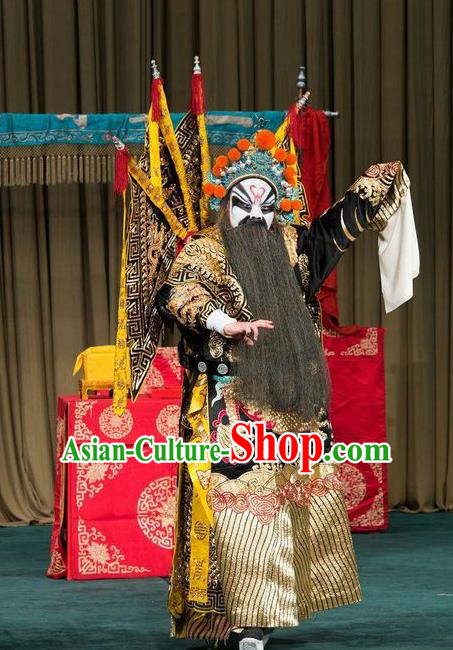 Shen Ting Ling Chinese Peking Opera General Kao Apparels Costumes and Headpieces Beijing Opera Wusheng Garment Military Officer Armor Clothing with Flags