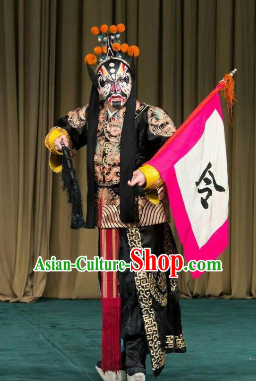 Shen Ting Ling Chinese Peking Opera Soldier Apparels Costumes and Headpieces Beijing Opera Wusheng Garment Martial Male Black Clothing