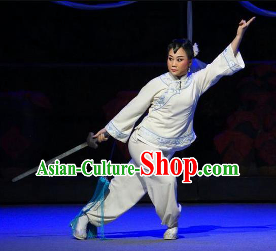 Chinese Beijing Opera Martial Female Garment Costumes and Hair Accessories Traditional Peking Opera Swordswoman Dress Apparels