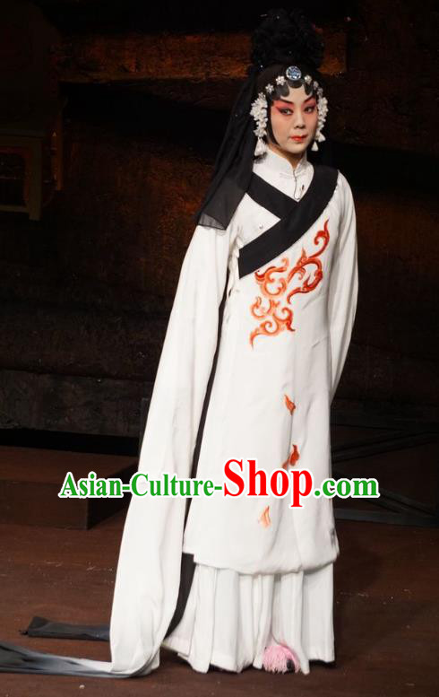 Chinese Beijing Opera Tsing Yi Garment Wu Qi Costumes and Hair Accessories Traditional Peking Opera Distress Maiden Dress Young Female Tian Jiang Apparels