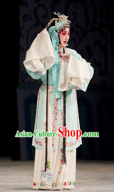 Chinese Beijing Opera Distress Maiden Garment Zhou Ren Xian Sao Costumes and Hair Accessories Traditional Peking Opera Young Female Dress Apparels