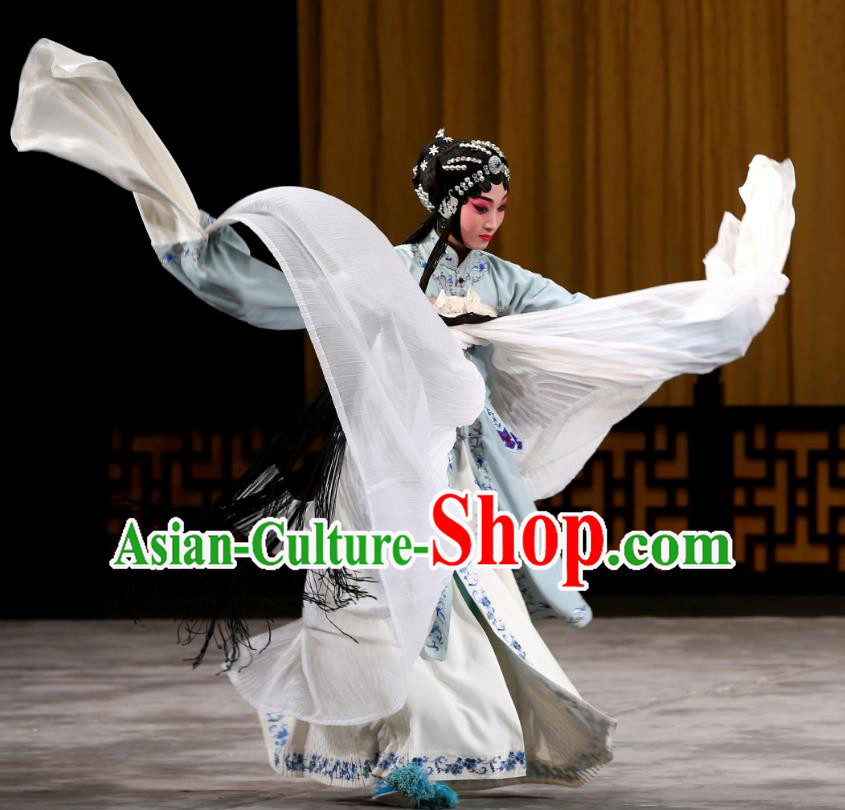 Chinese Beijing Opera Actress Zhao Jintang Garment Mu Yang Juan Costumes and Hair Accessories Traditional Peking Opera Tsing Yi Dress Young Female Apparels